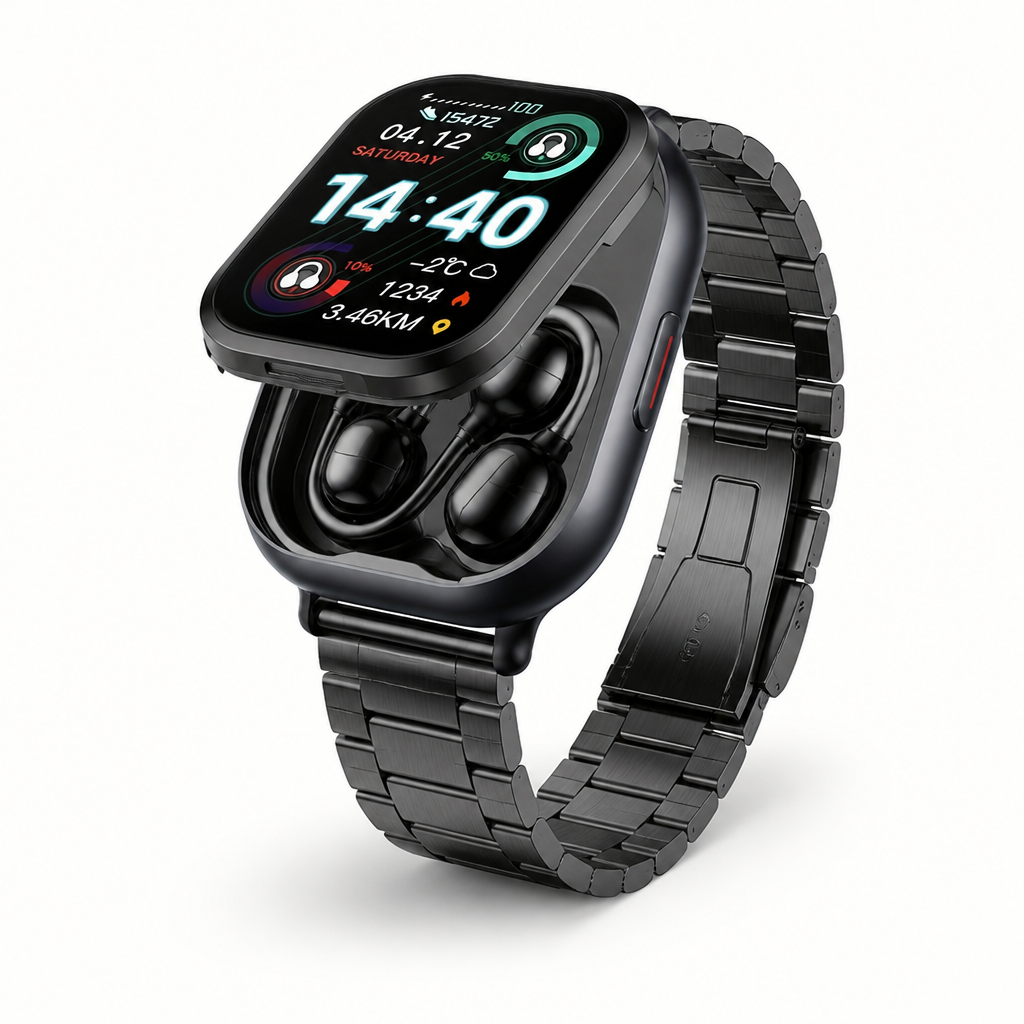 HD Touchscreen Smartwatch With Integrated Wireless Earbuds