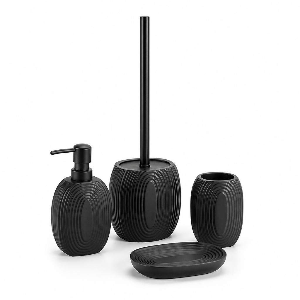 Black Ribbed Stainless Steel Wall-Mount Bathroom Set (4-Piece)