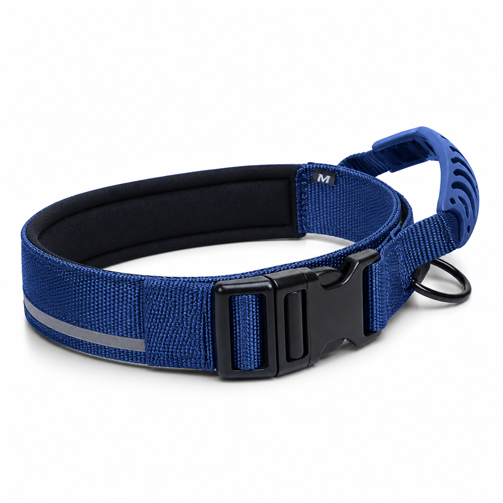 Durable Nylon Built-In Handle Reflective Dog Training Collar (For Large Dogs)