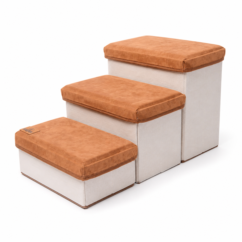 Foldable Plush-Covered Non-Slip Dog Stairs (3-Step)