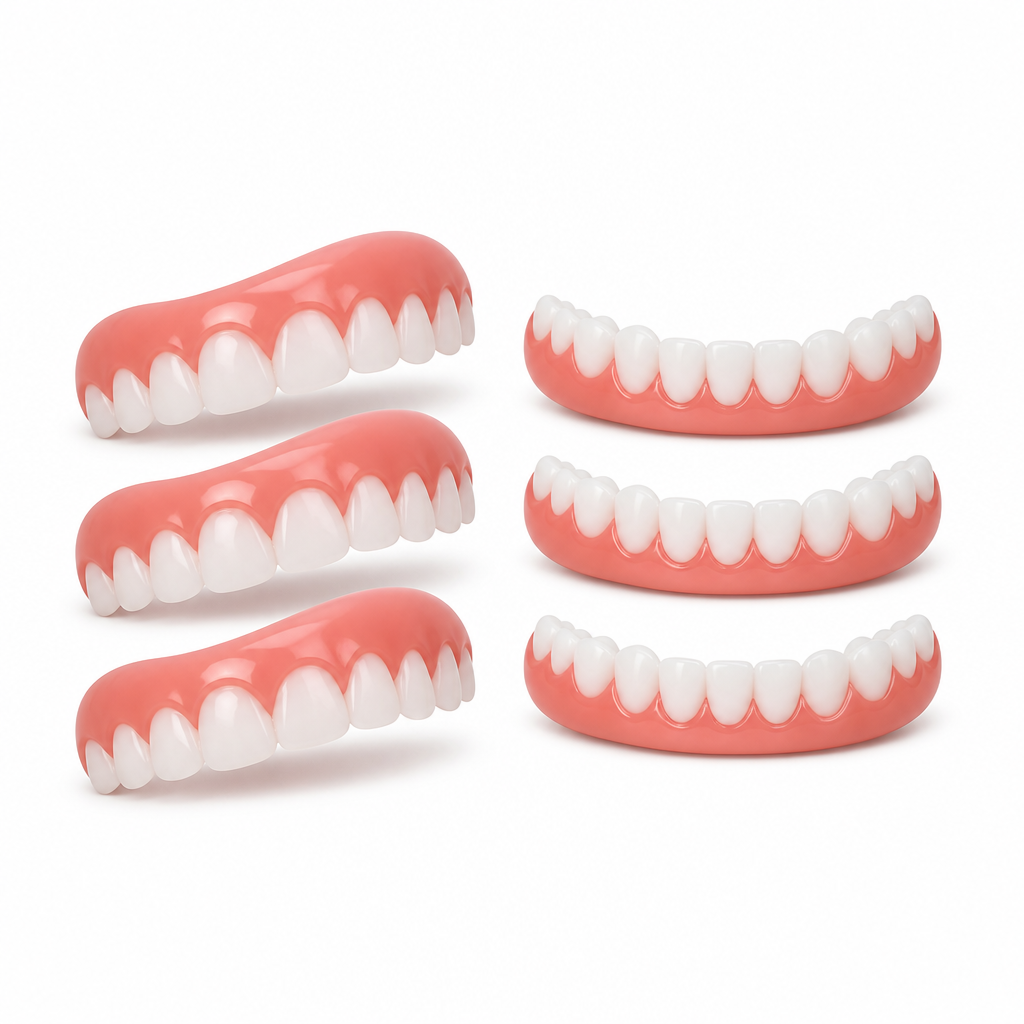 Removable Natural-Looking Cosmetic Veneers (6-Pc Set, 3 Upper + 3 Lower)