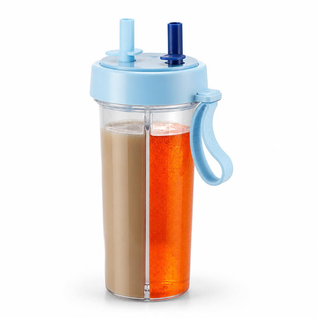 Dual-Chamber Leak-Proof Tumbler (Removable Double Straw)