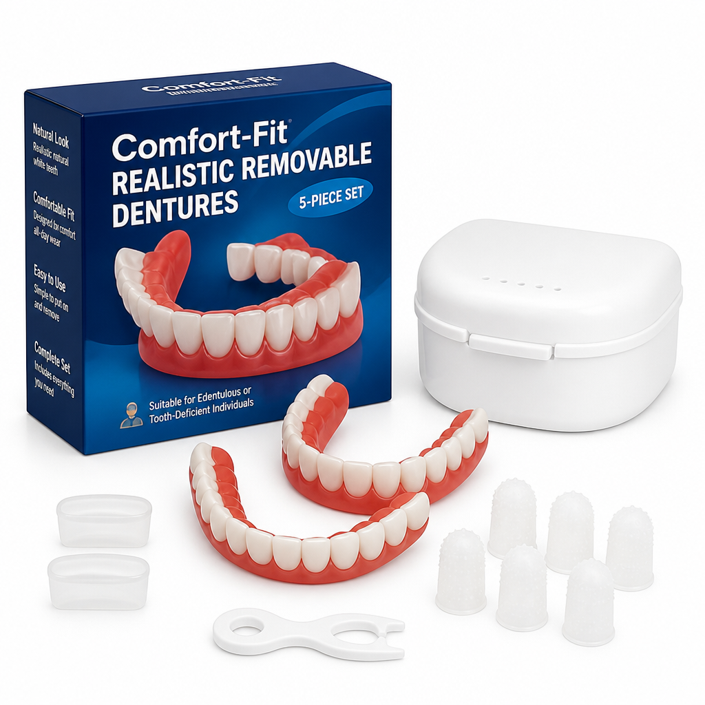 Comfort-Fit Realistic Removable Dentures (5-Piece Set)