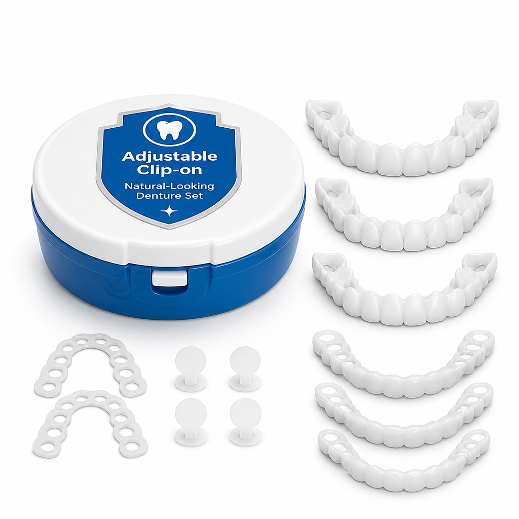 Adjustable Clip-On Natural-Looking Denture Set (12-Piece)