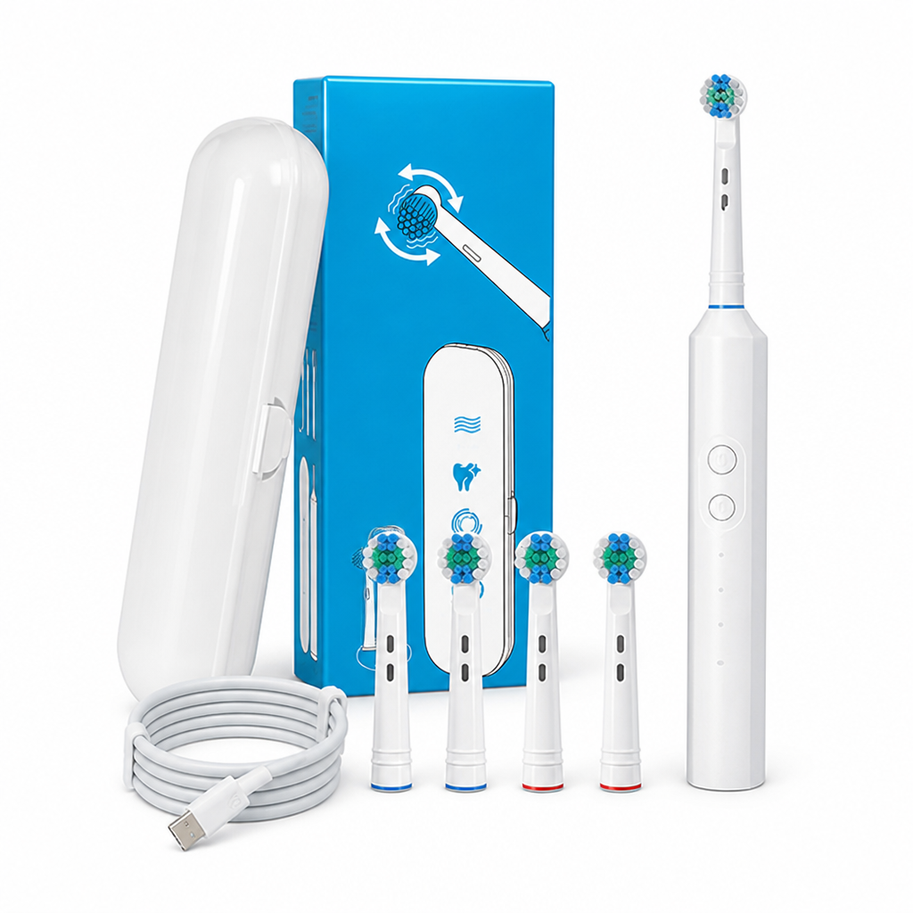 Rotating Brush Heads & USB-Rechargeable Electric Toothbrush (Set of 4)