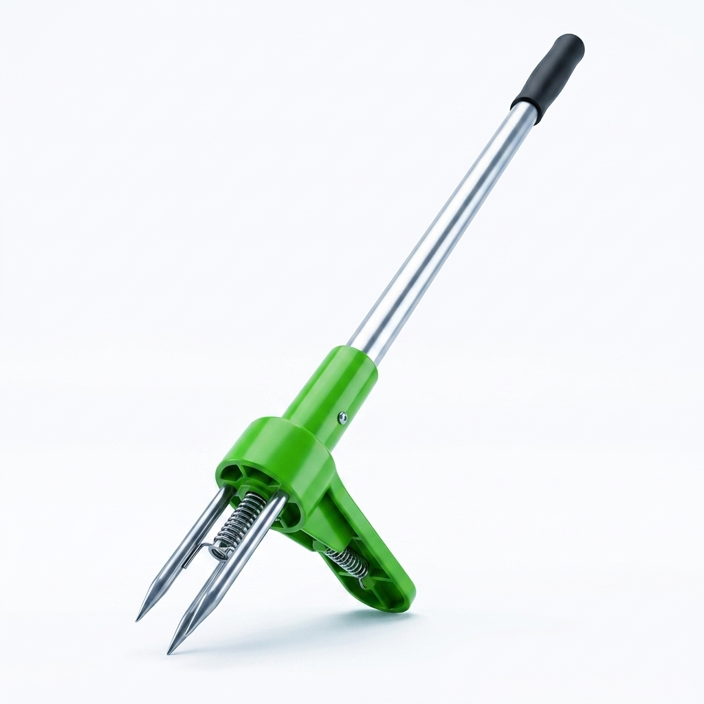 Ergonomic Long-Handle Stainless Steel Three-Prong Weed Puller