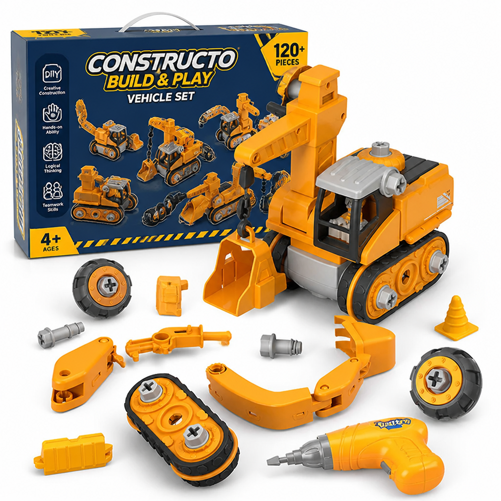 BPA-Free 120-Piece Educational Construction Vehicle Set (Ages 4+)