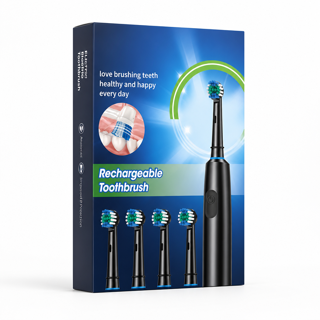 Detachable Sonic USB Rechargeable Electric Toothbrush (Includes 4 Brush Heads)