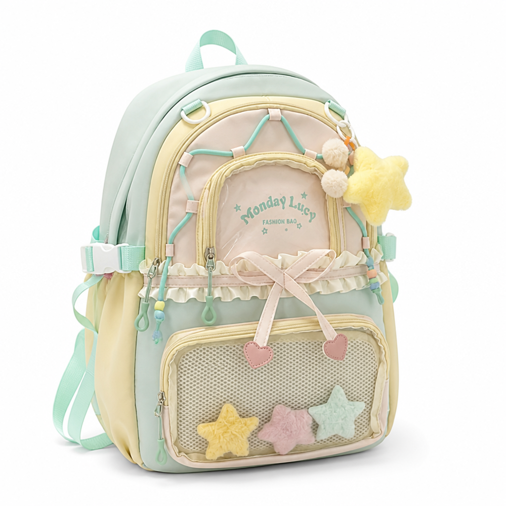 Large Capacity Colorblock Star Women's Backpack (Mint Green)