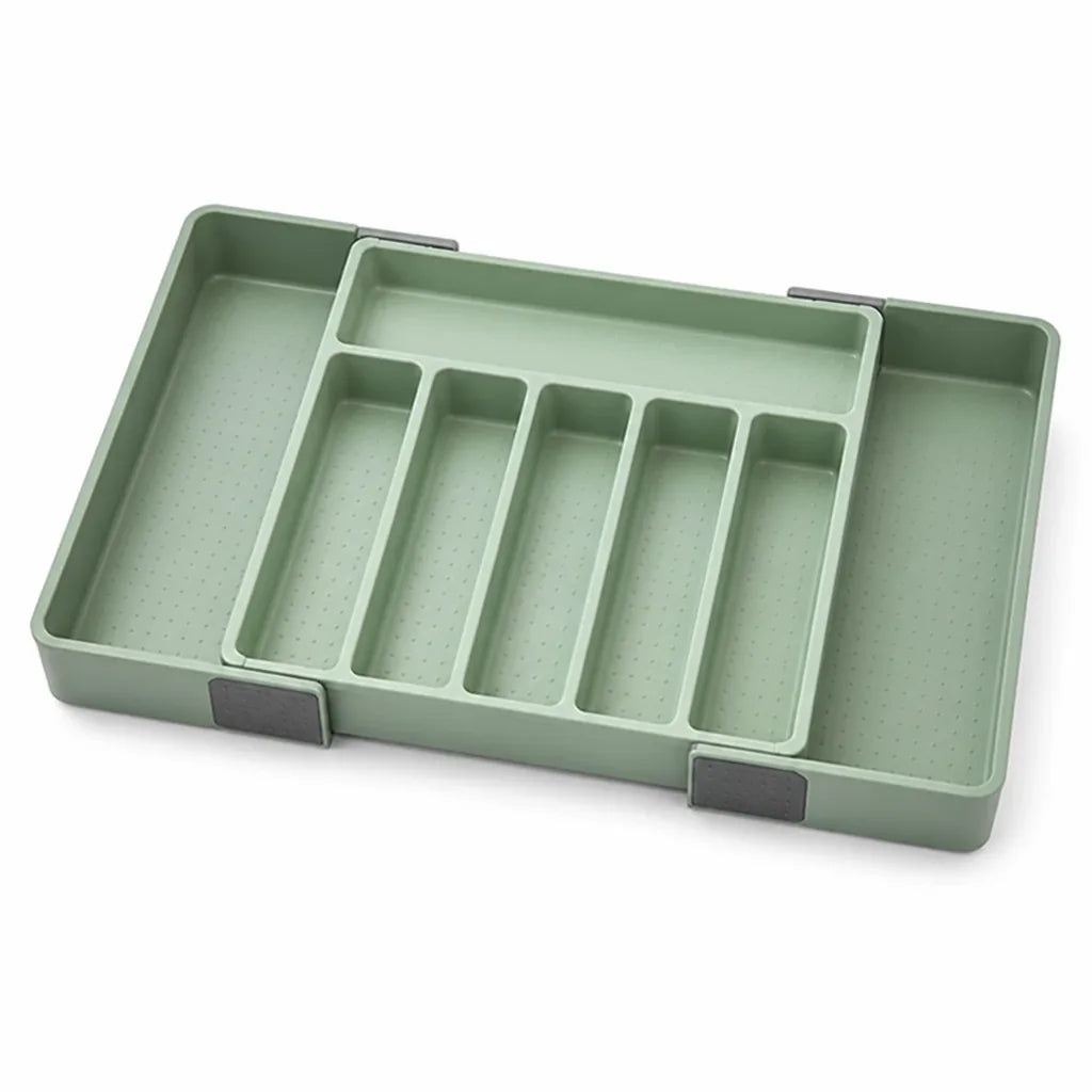 Adjustable-Width Cutlery Drawer Organizer with Divided Compartments, Non-Slip Base