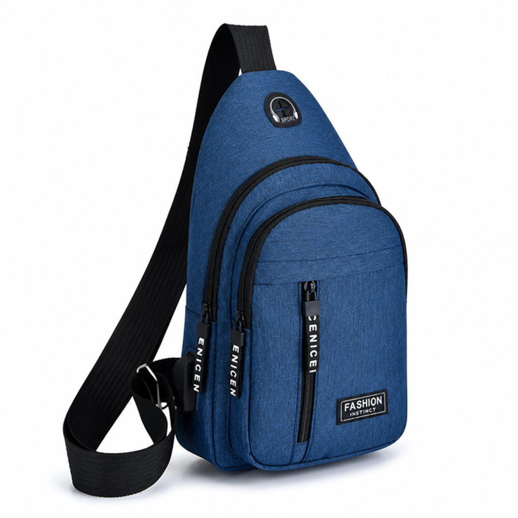 Multiple-Compartment Water-Repellent Sling Bag (USB Port)