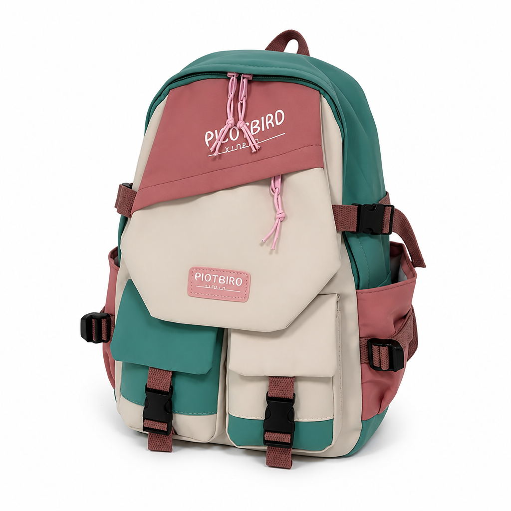 Large Capacity Color-Block Multi-Pocket School Backpack (Optional Pencil Bag + Handbag)