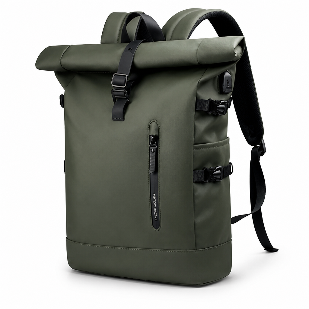 Water-Repellent Roll-Top Convertible Pannier Backpack (18–25L)