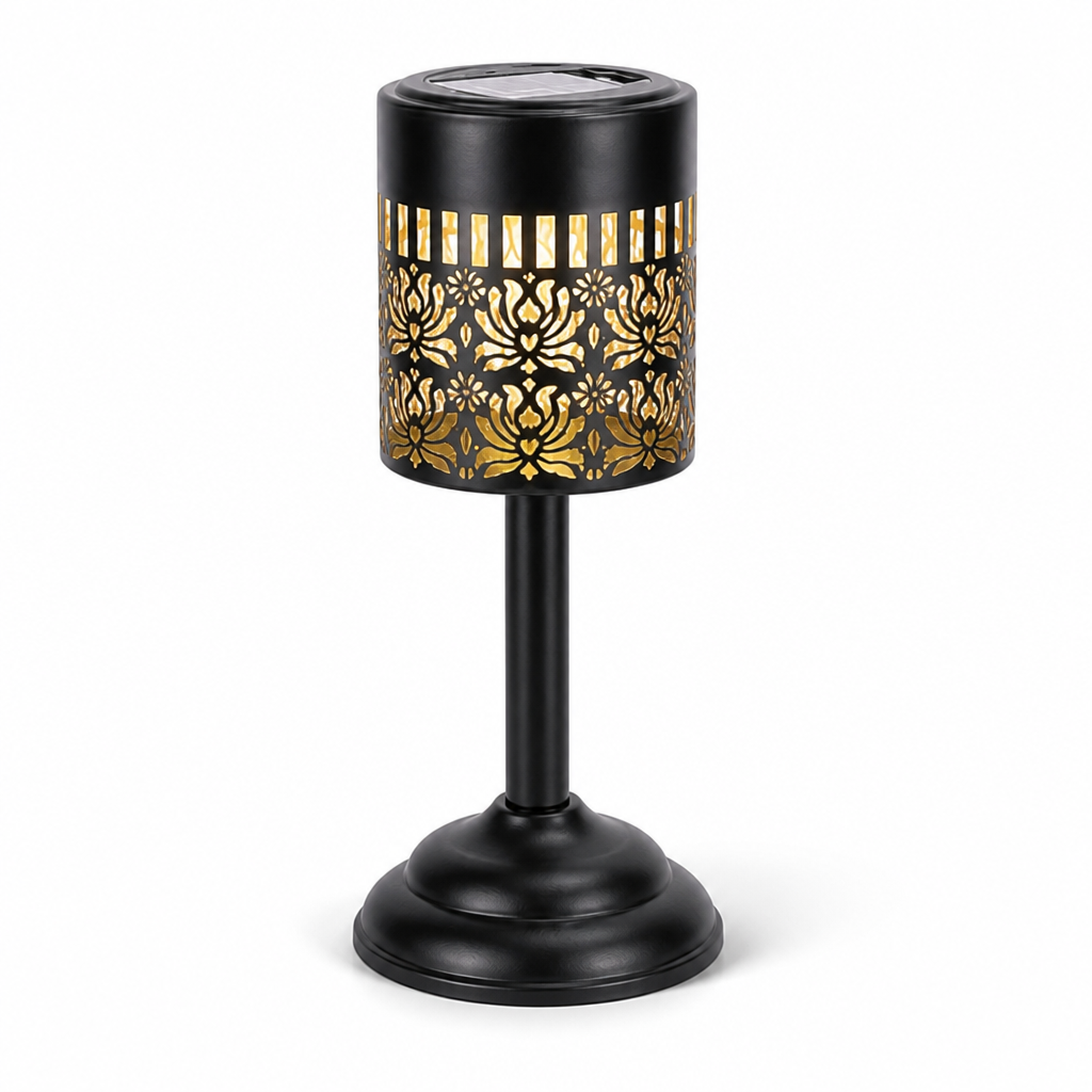 Solar-Powered Metal Filigree Outdoor Lantern (Floral Projection)