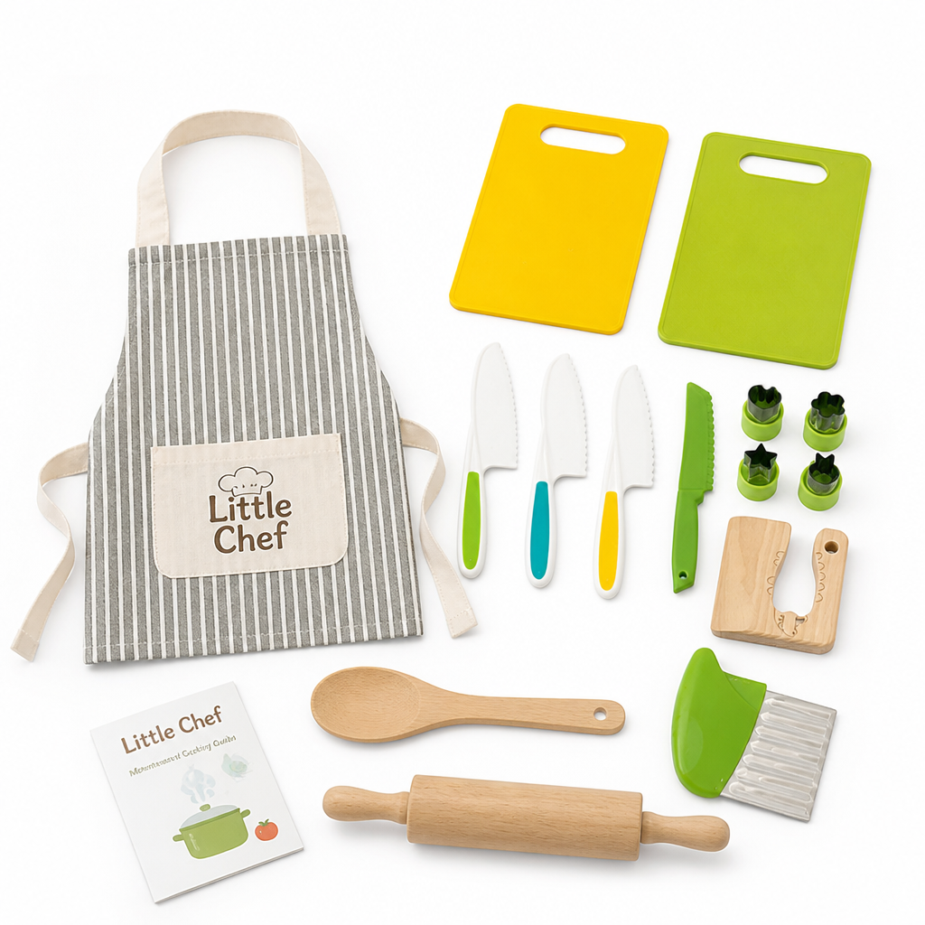 Montessori Natural Wood & Food-Grade Silicone Toddler Cooking Set