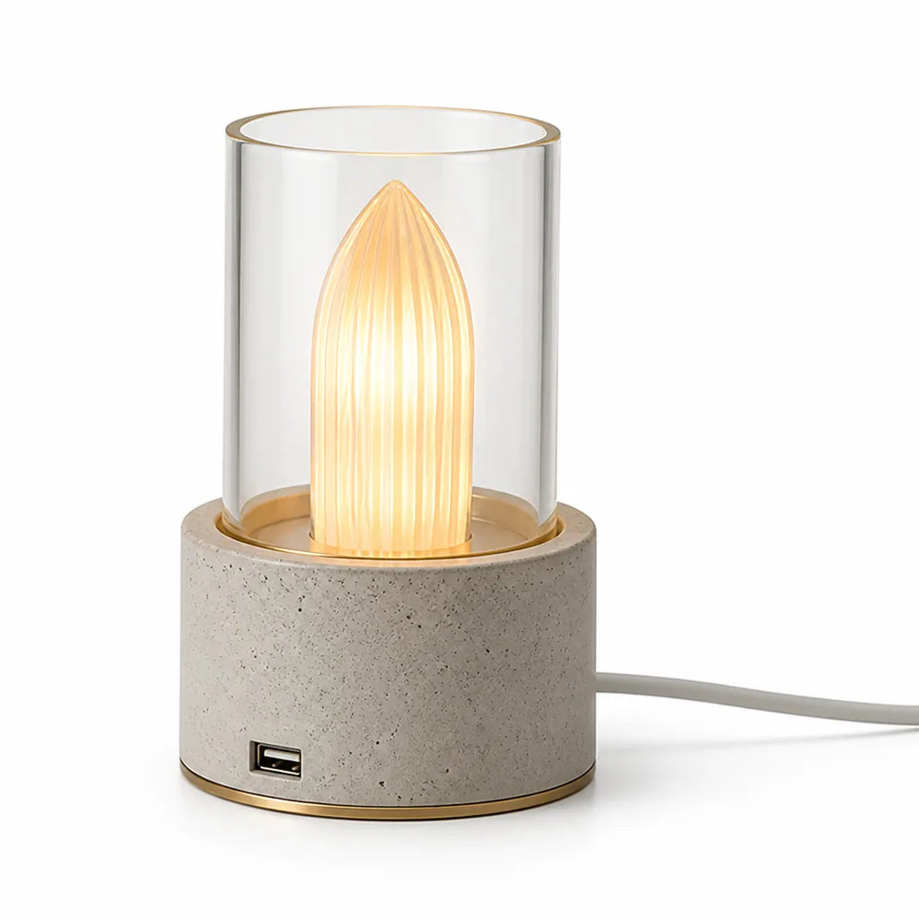 Floral Crystal Glass Globe With Wood Base Table Lamp (USB-Powered Warm LED)