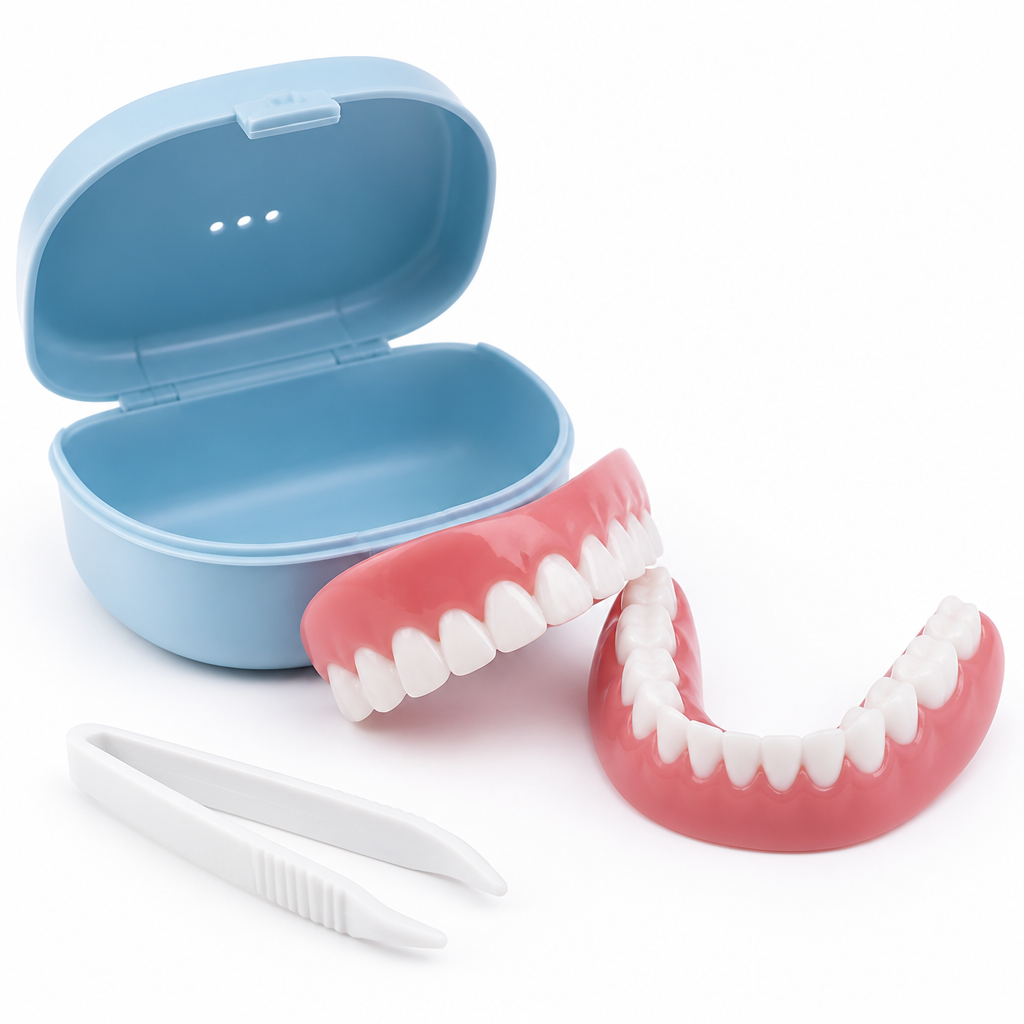 Adjustable Upper & Lower Denture Set (Storage Case & Tweezers)