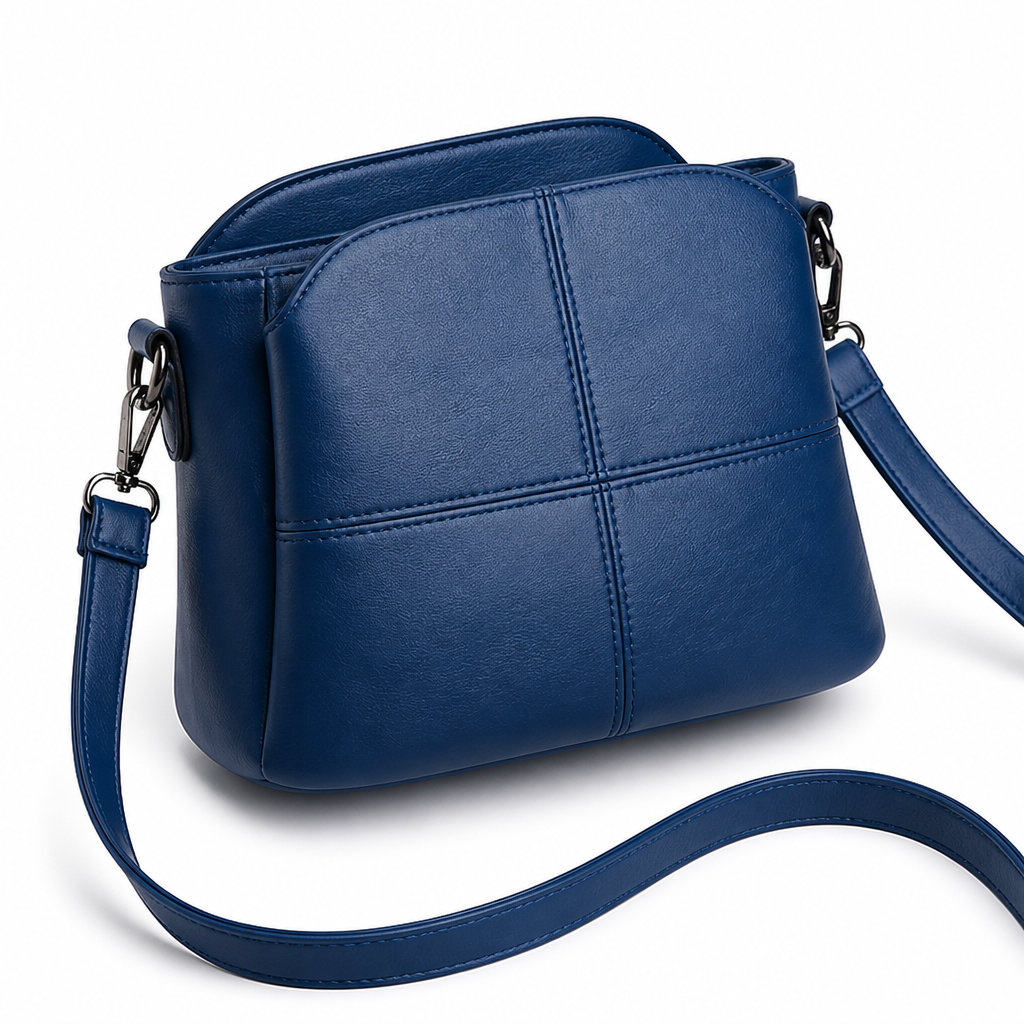 Compact Premium PU Leather Stitch-Detail Multi-Pocket Crossbody Bag