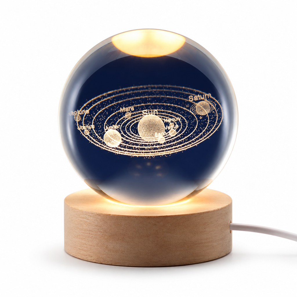 3D Engraved Glass Globe LED Night Light (USB-Powered)