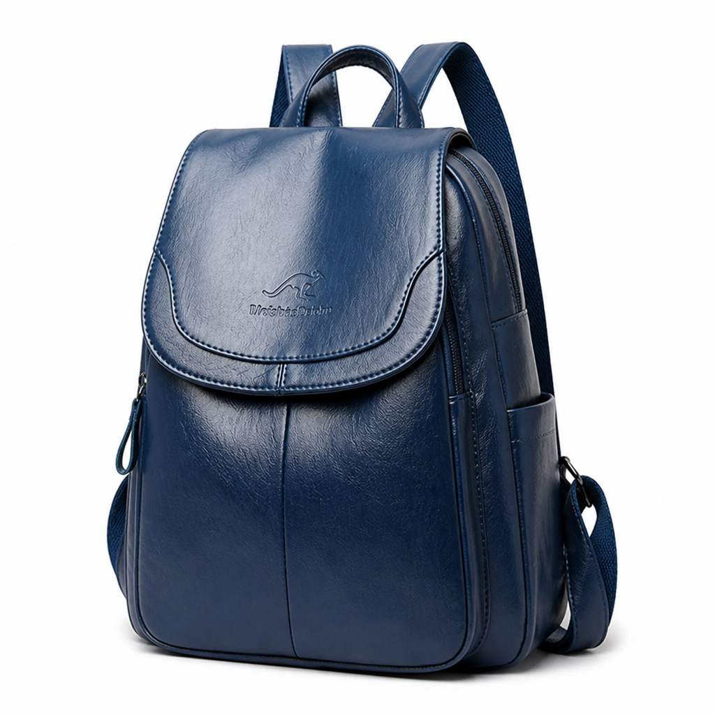 Durable Faux Leather Flap-Top Backpack