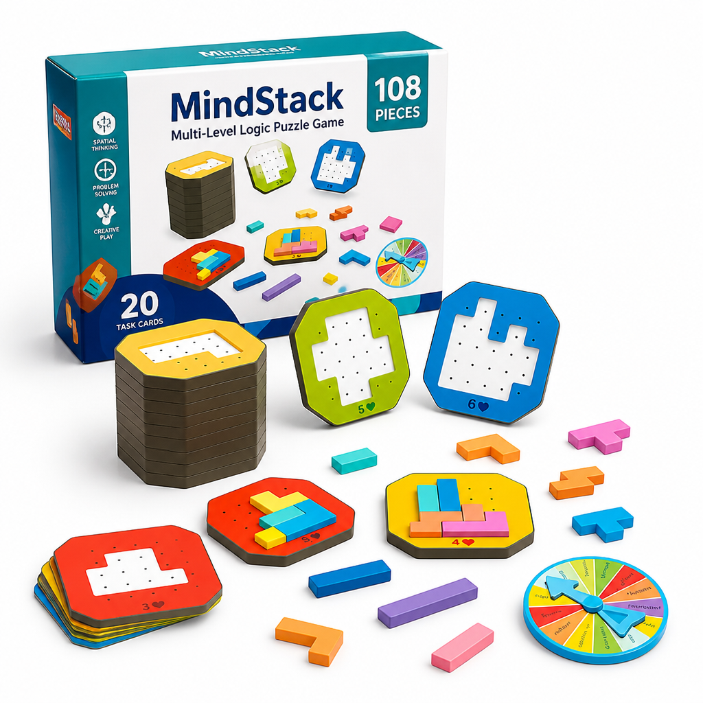 108-Piece Non-Toxic Multi-Level Logic Puzzle Game (20 Task Cards)