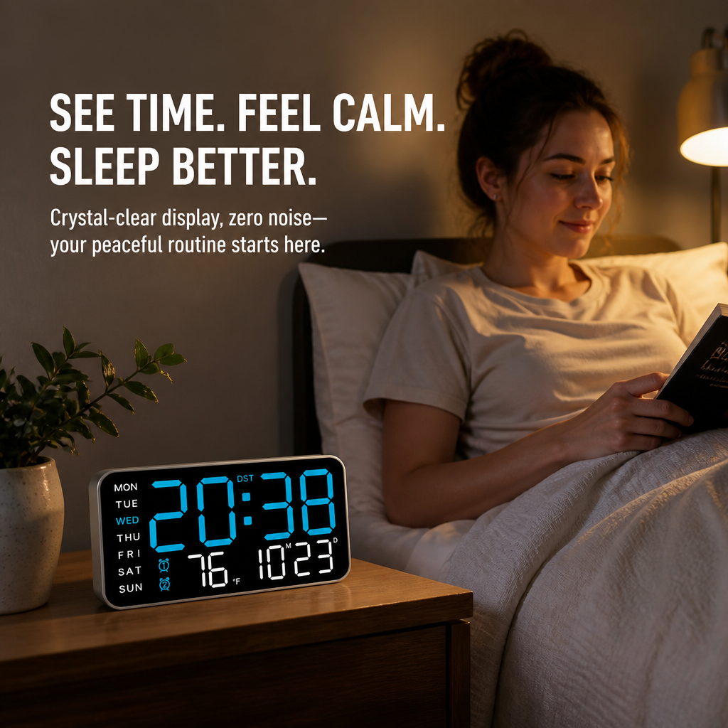 LumaVista™ — See the Day, Date, Time & Temp at a Glance, Zero Ticking