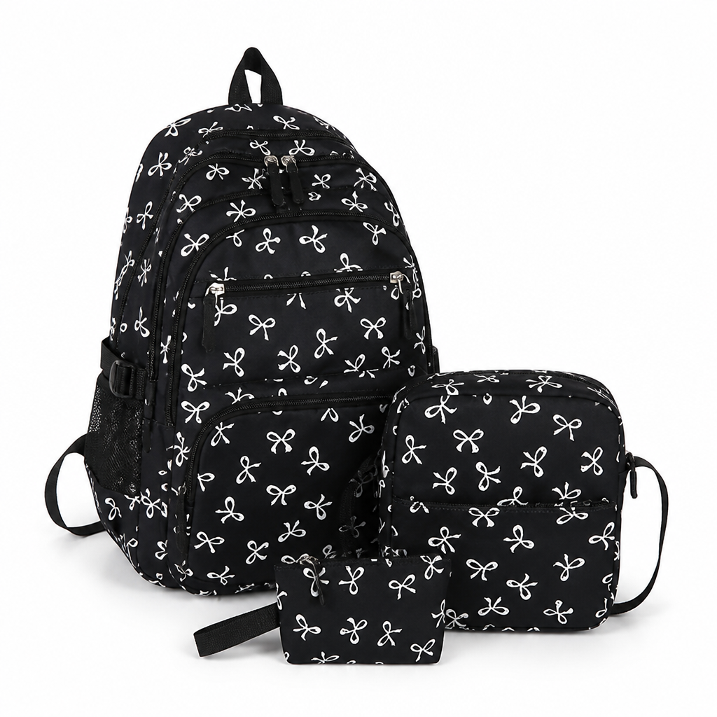 Butterfly Bow Lightweight School Backpack (Black)