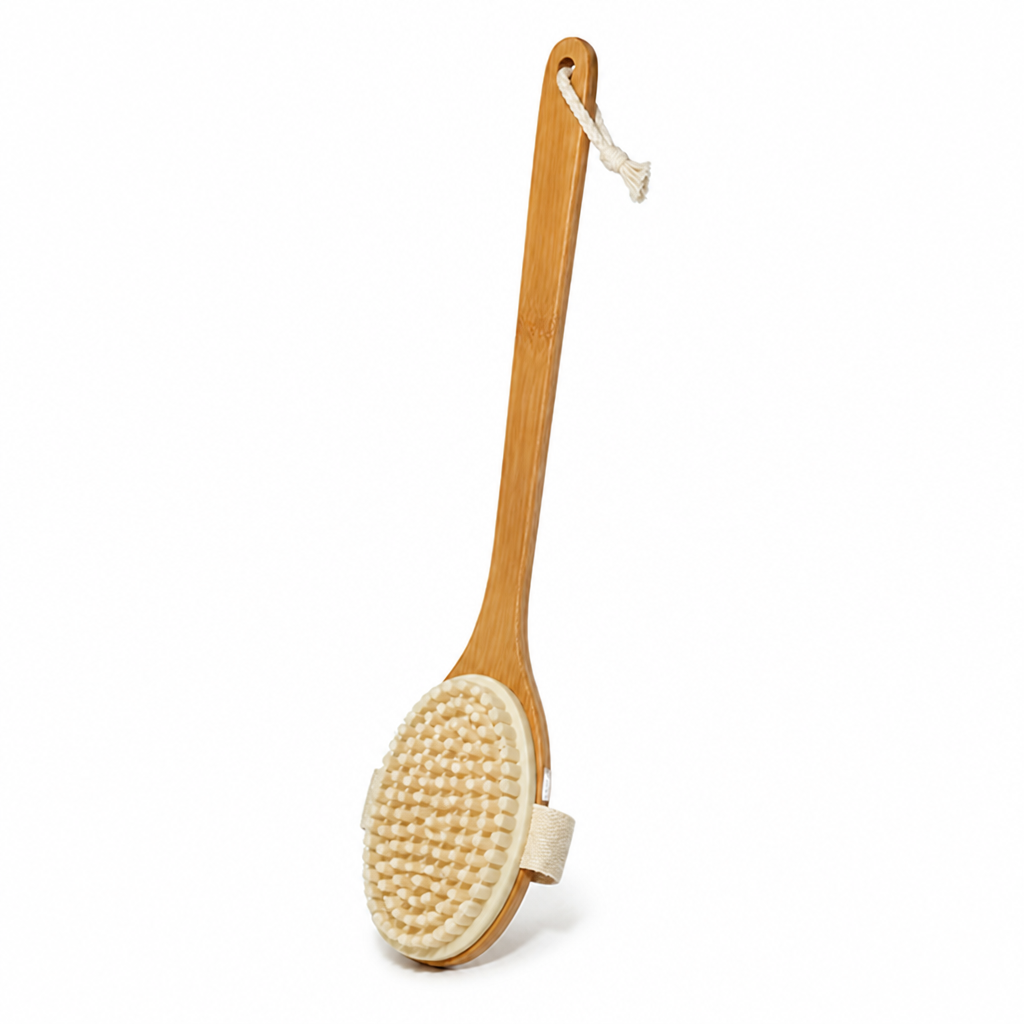 Natural Boar Bristles & Long Wooden Handle Back Scrub Brush
