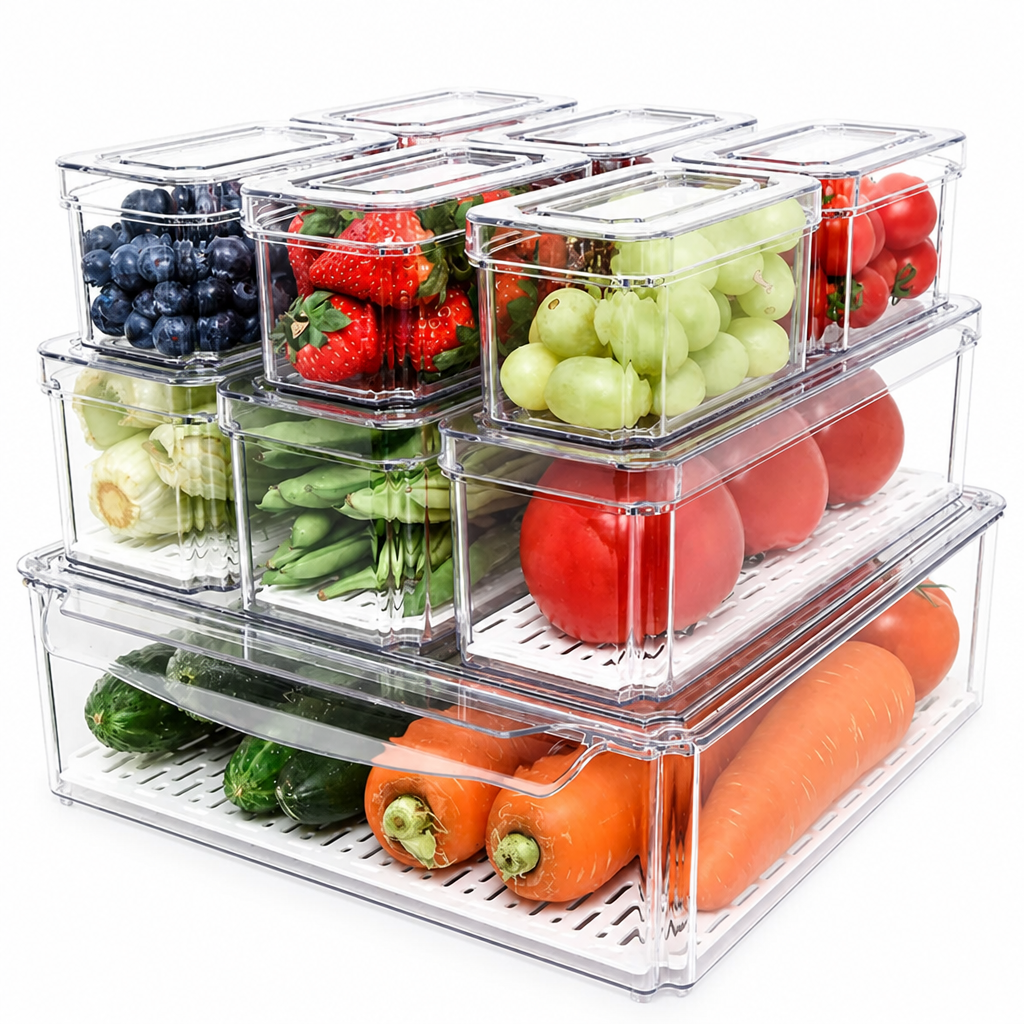 Stackable Clear BPA-Free Refrigerator Organizer Bins (Set of 10)