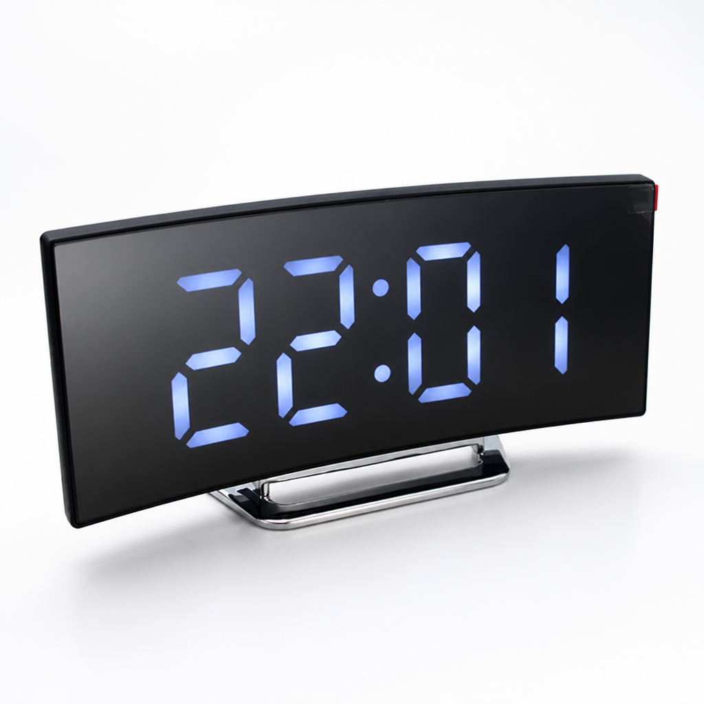 Curved LED Adjustable Brightness Digital Alarm Clock (USB & Battery)