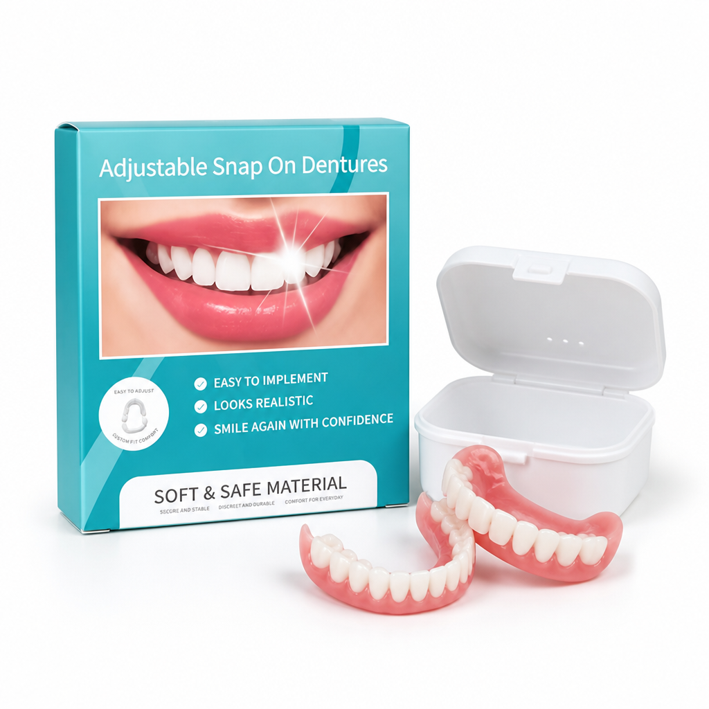 Adjustable Comfort-Fit Denture Set (Upper & Lower, Storage Box)