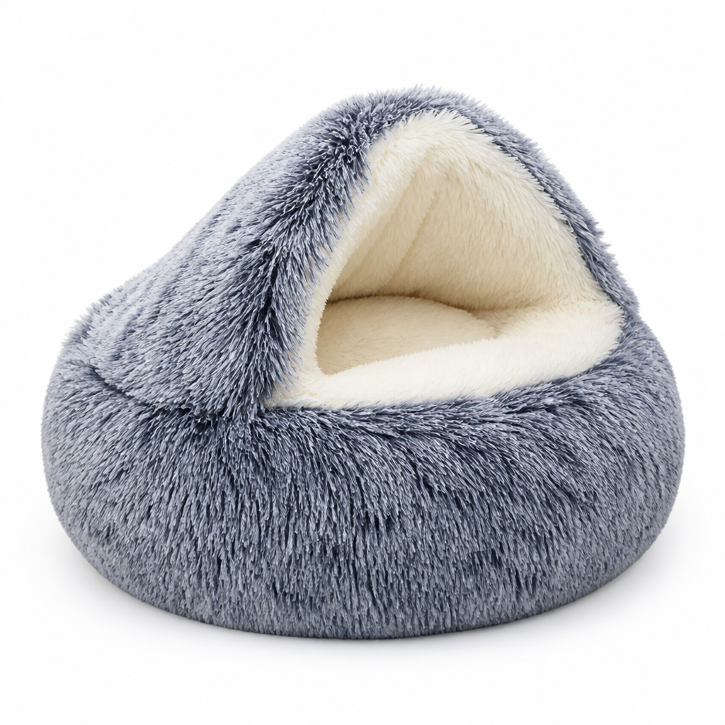 Calming Plush Polyester Cave Pet Bed (Machine-Washable Cover)