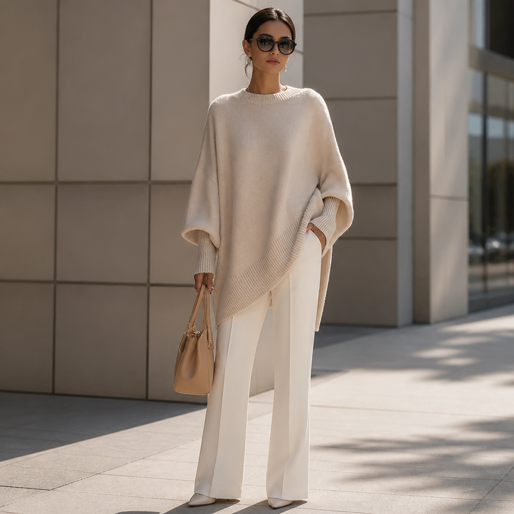 VeluraMist™ – Oversized Wool-Blend Sweater with Asymmetrical Cascade Hem