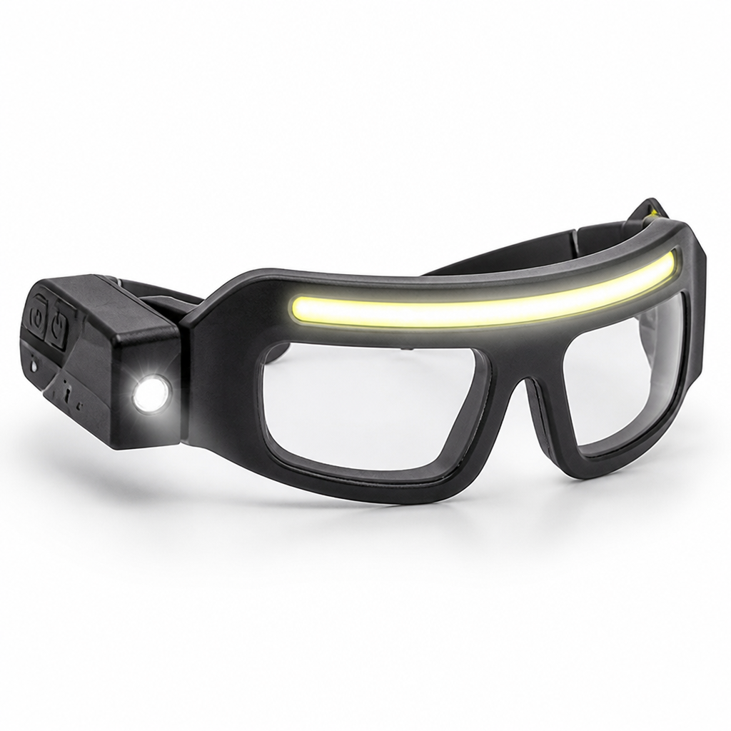 Hands-Free Motion-Sensor Glasses-Mounted Work Light