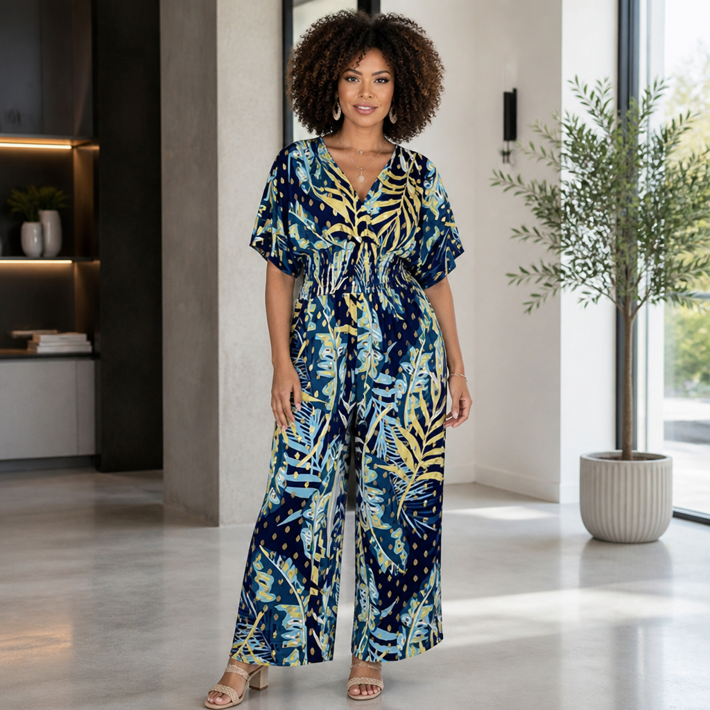 LatessaLuxe™ Plus Size Leaf Print Bodysuit — Feel Effortless Confidence and All-Day Freedom in Your Curves