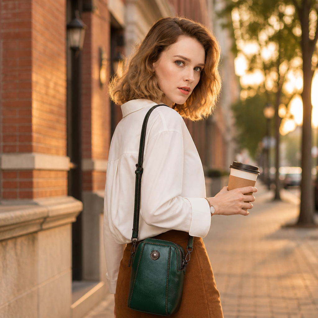 VeroLuxe™ – Vintage Oil-Finish Leather Phone Crossbody Bag with Adjustable Strap