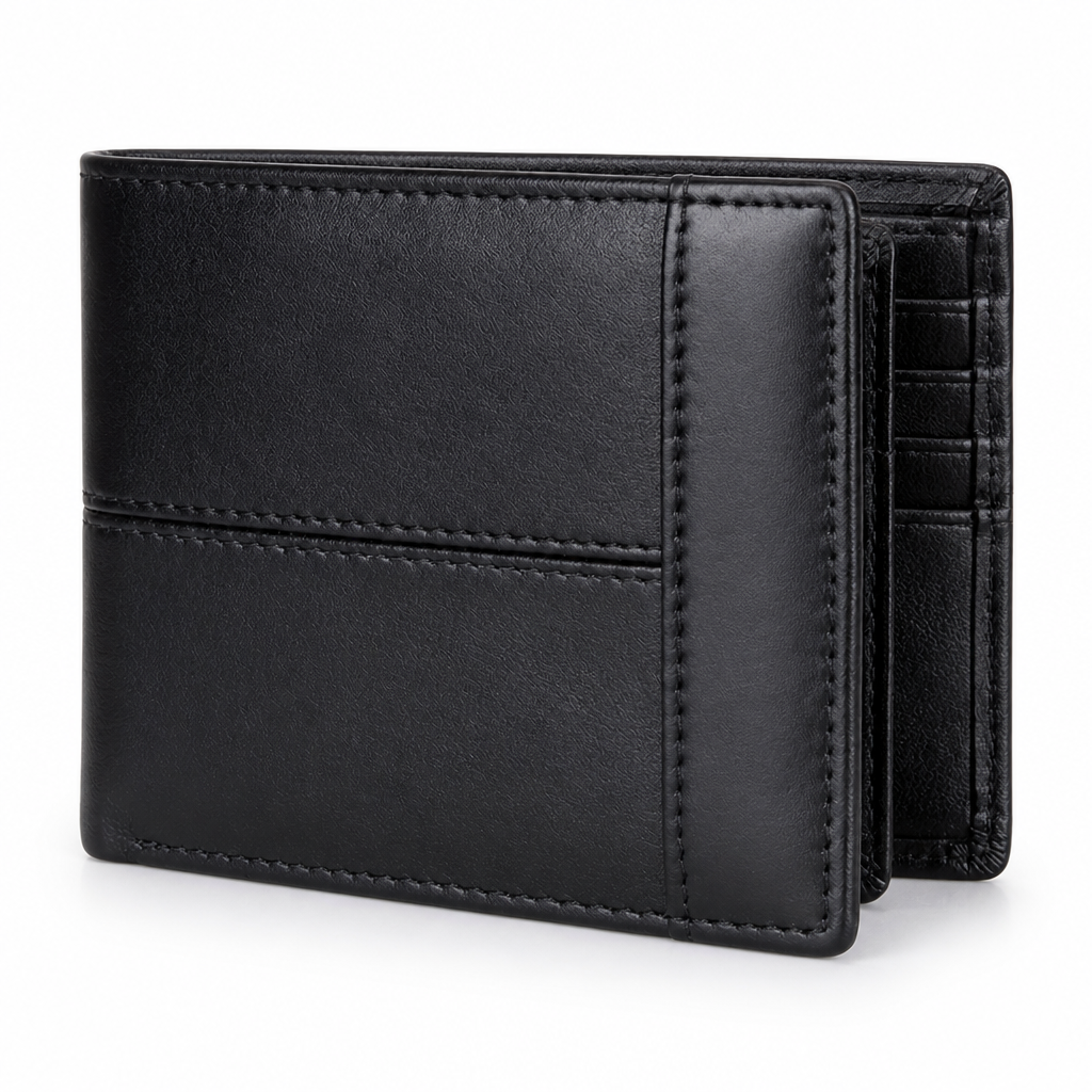RFID-Blocking Genuine Leather Slim Bifold Wallet (16 Card Slots)