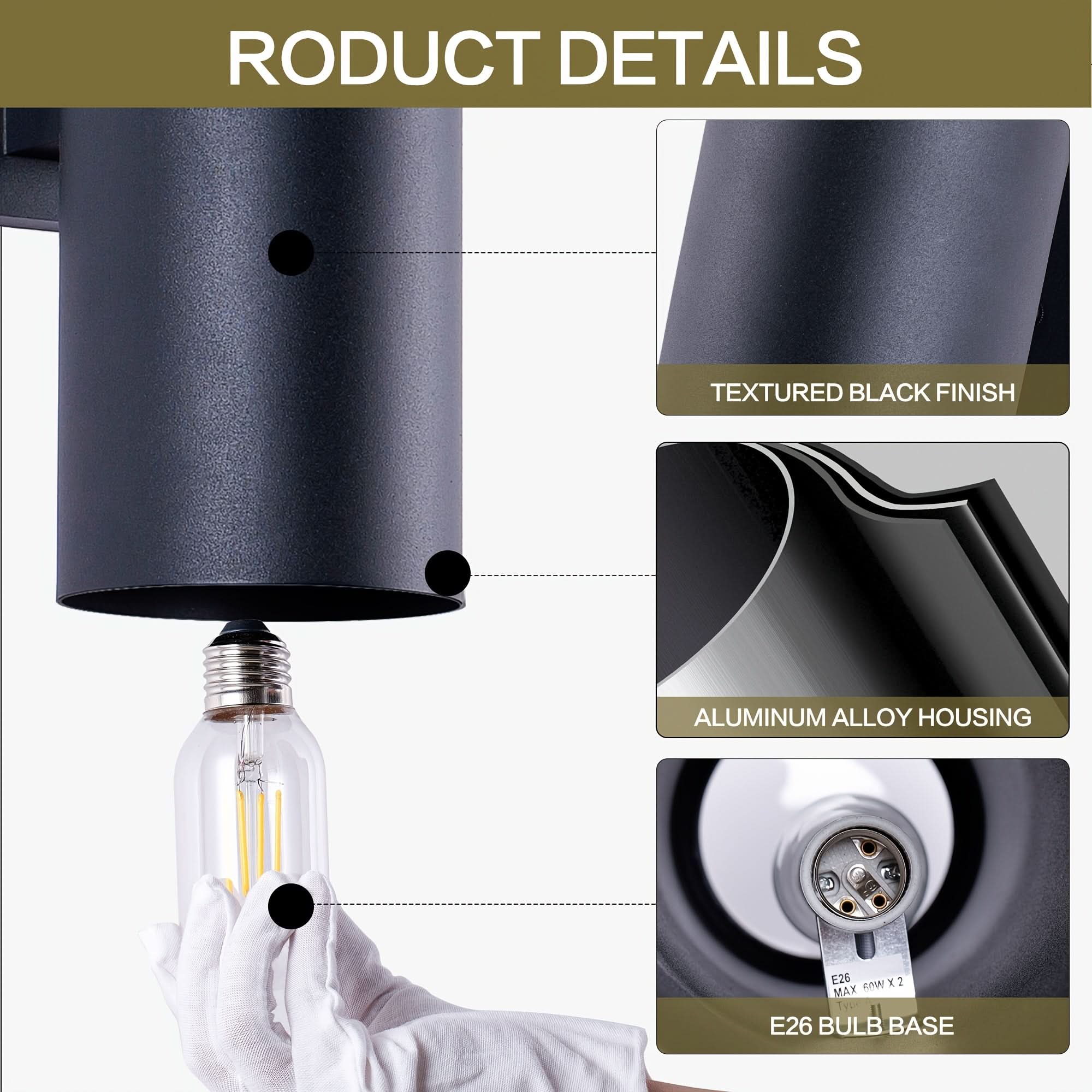Black Outdoor Wall Light in Cylindrical Shape
