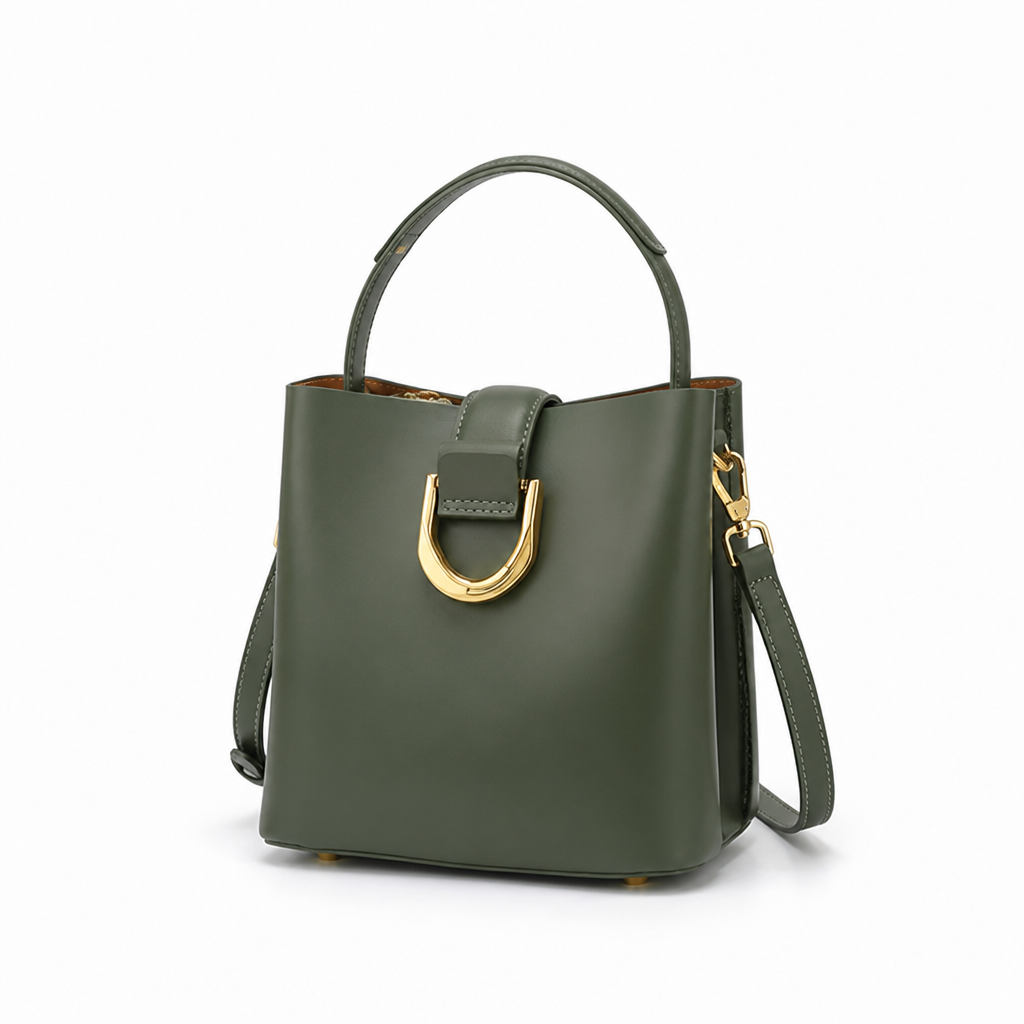 Premium Cowhide Structured Bucket Handbag (Detachable Strap)
