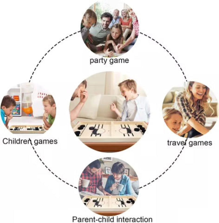 Children's Fast-Paced Wooden Puck Game with Central Gate