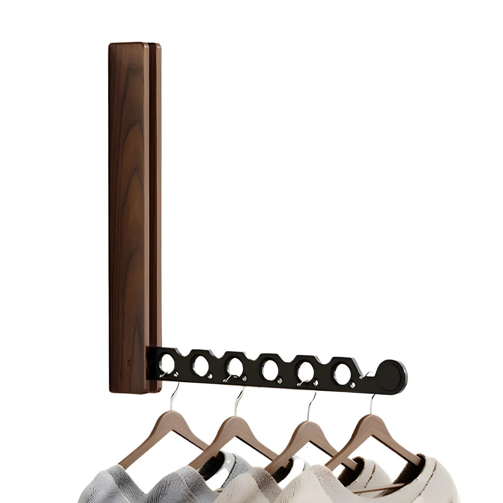 Space-Saving Wooden Wall-Mounted Clothes Rack – Foldable Design