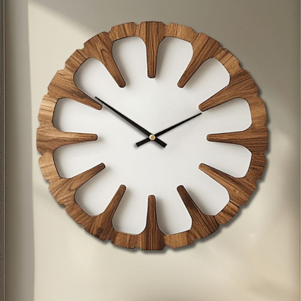 Silent Round Wall Clock in Artistic Wood Design