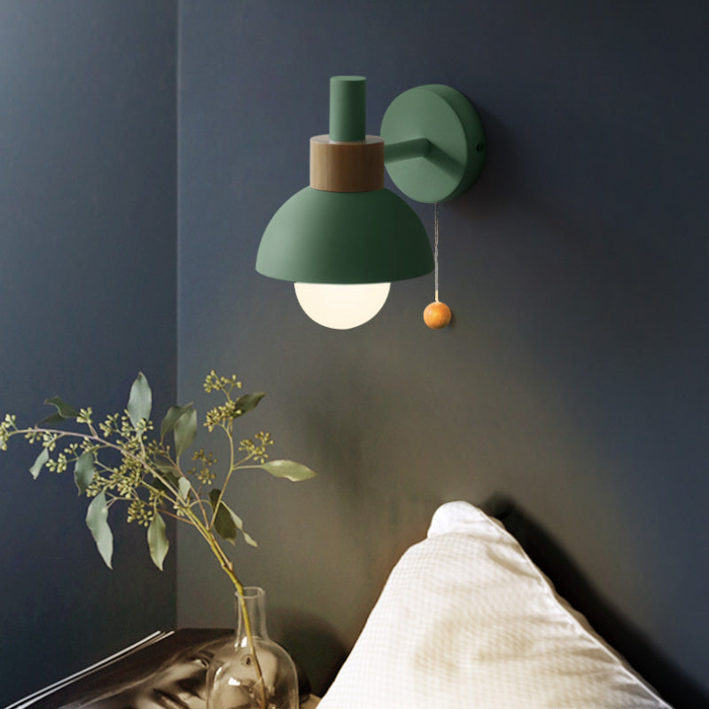 Wall Lamp with Wood Accent and Pull Cord – Scandinavian Style