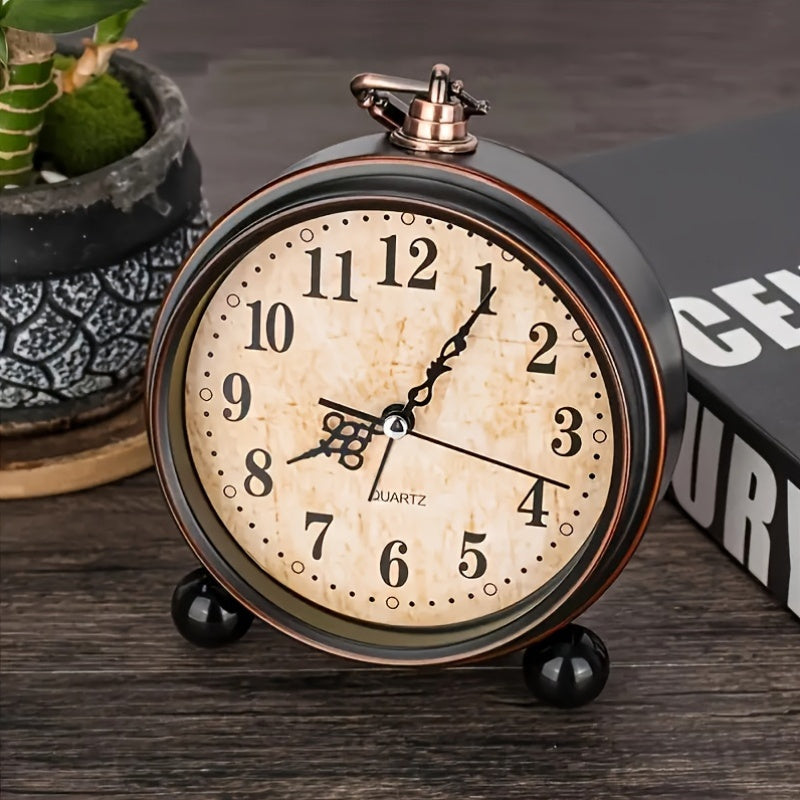 Silent Quartz Movement Alarm Clock in Vintage Metal Design