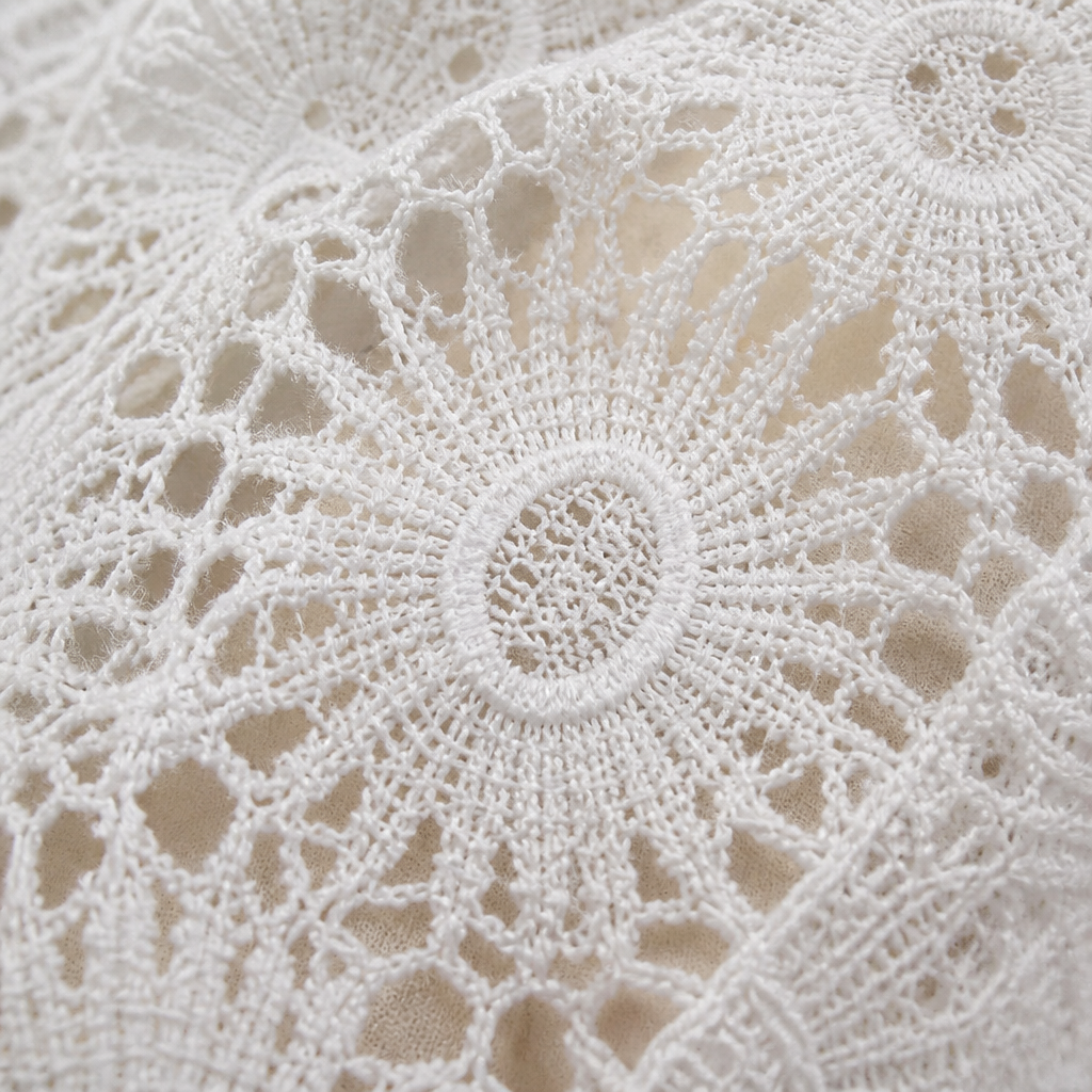 DeloraLace™ – Romantic Crochet Lace Buttoned Top with Scalloped Edge Hem