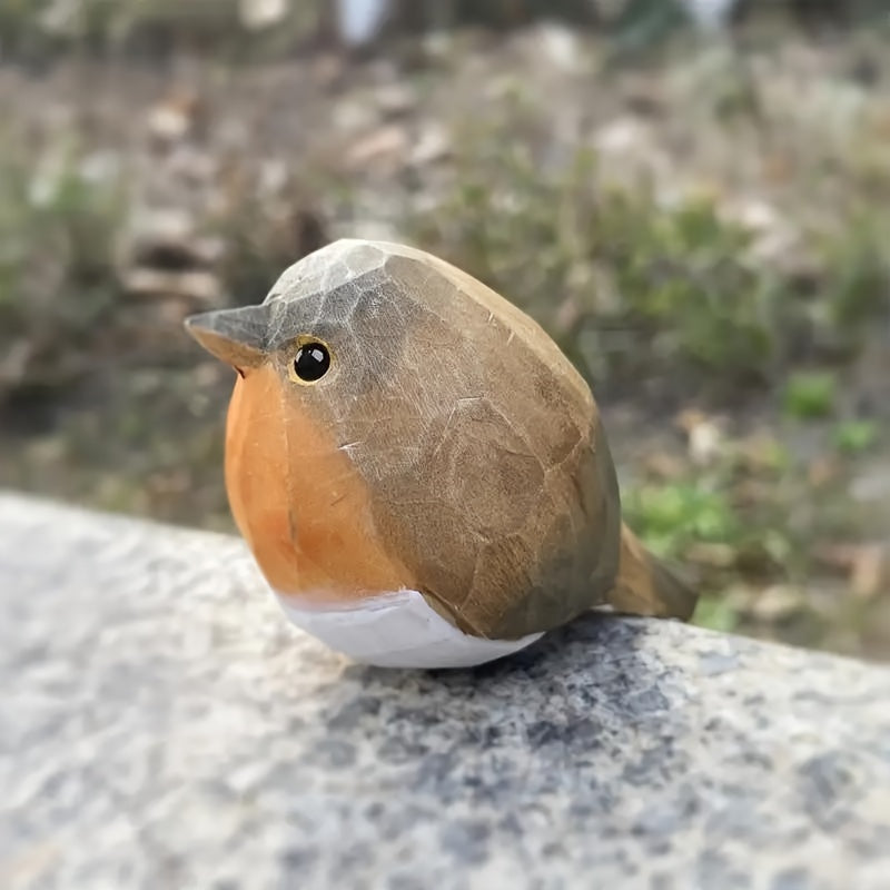 Wooden Figurine of a Hand-Carved Robin