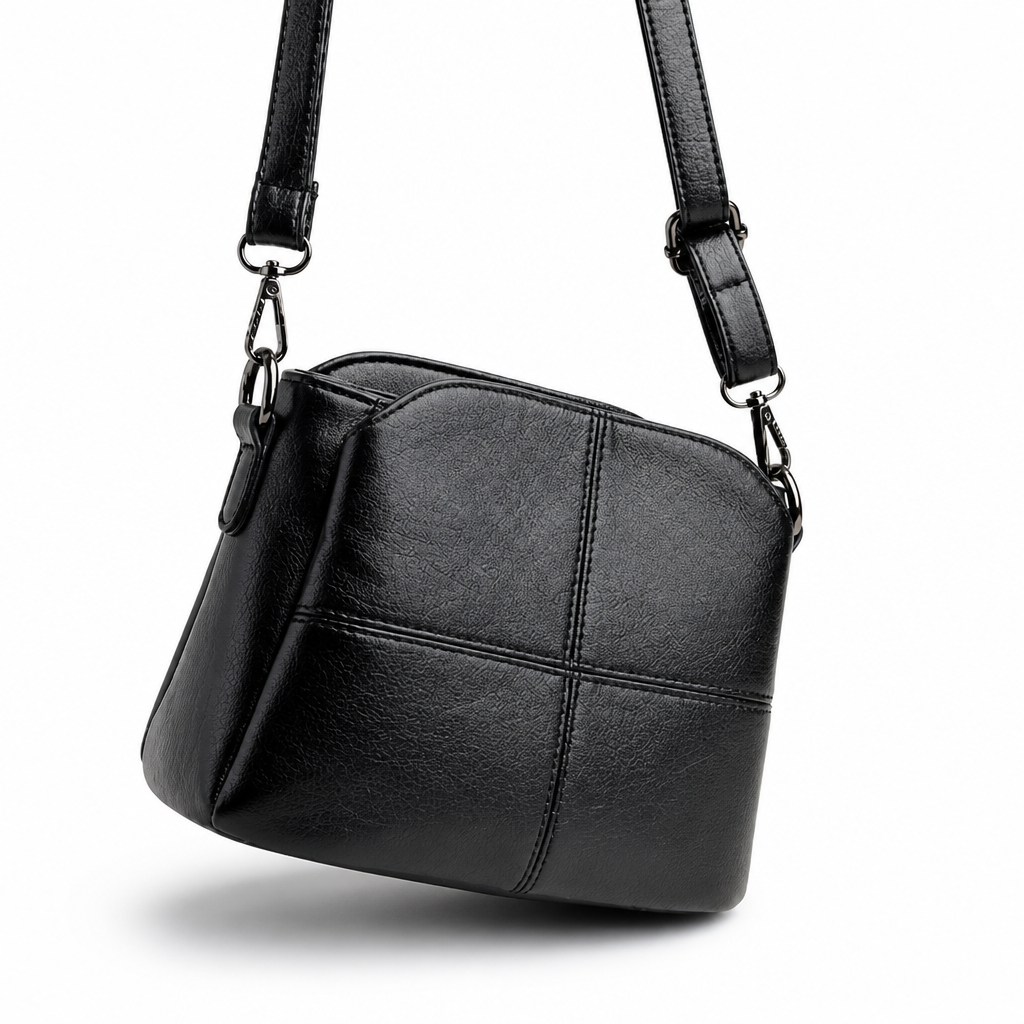 Compact Premium PU Leather Stitch-Detail Multi-Pocket Crossbody Bag