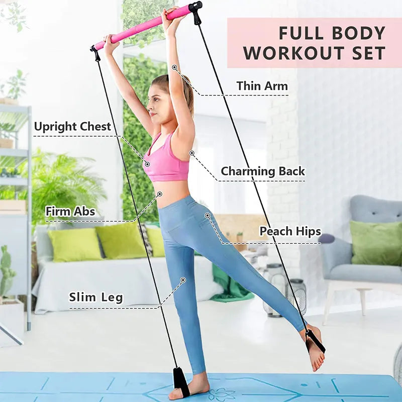 Full Body Home Workout Kit with Resistance Bands and Pilates Bar