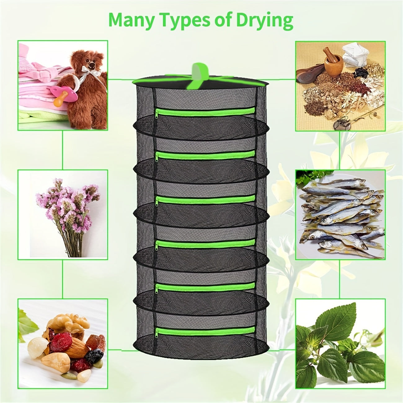Foldable 6-Tier Drying Rack with Mesh for Seeds and Herbs