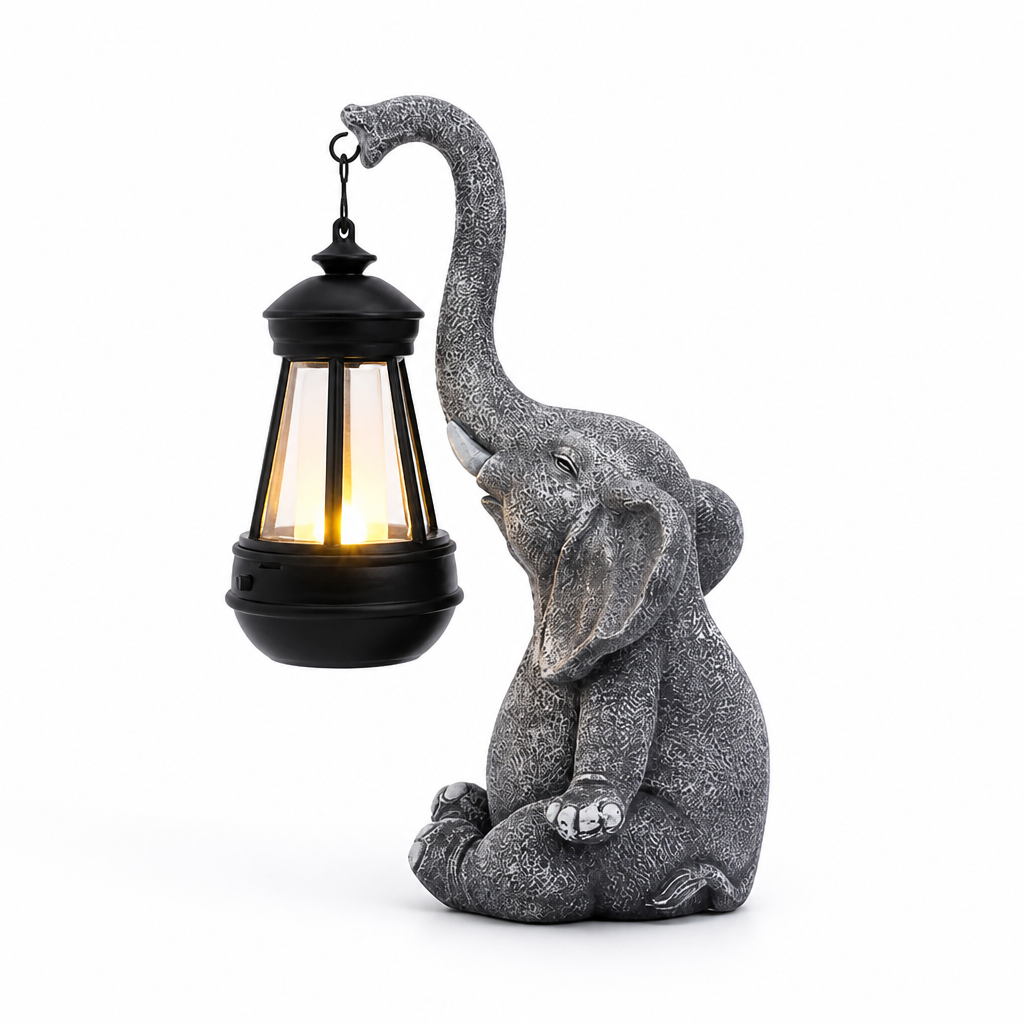 Solar-Powered Resin Warm-Glow Garden Lantern (Elephant Design)